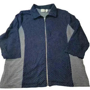 Weekends By Chicos 2 Jacket Womens Large Nautical Athleisure Comfort Travel
